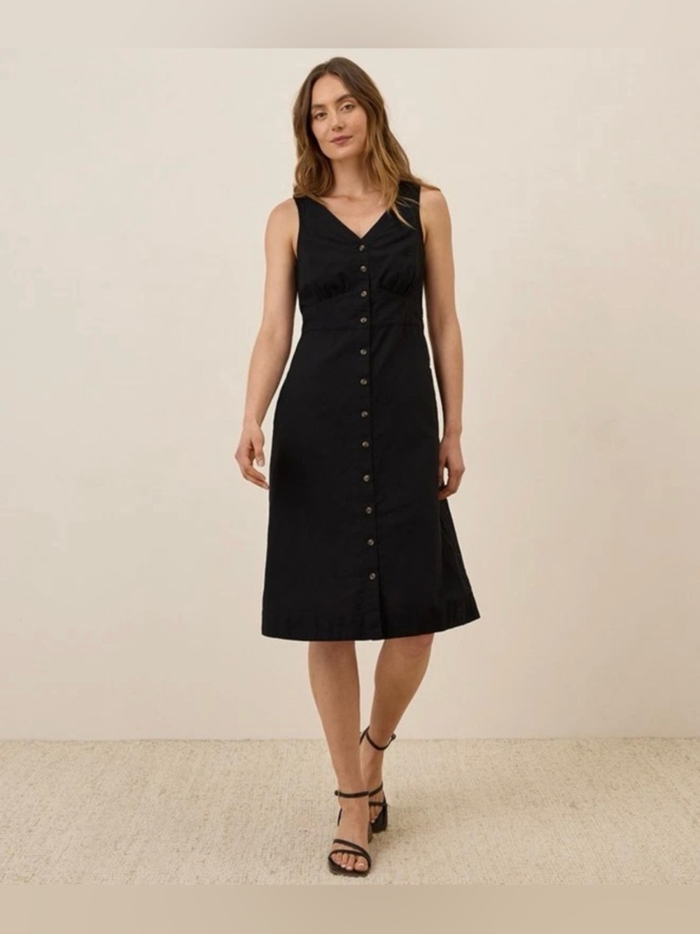 Pact Canopy Organic Cotton Linen Blend Button-Front Dress Black Size Large NWT